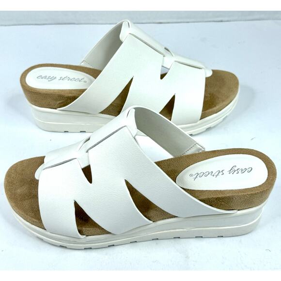 easy street Shoes - Easy Street Women's Mauna Slip-On Wedge Sandals Size 8W White NWT